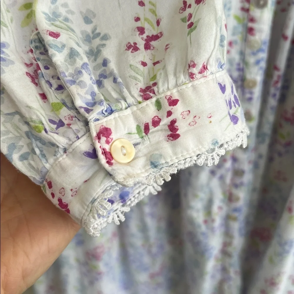 Eileen West Ballet Nightgown Cotton L-Sleeve Sweetheart Buttoned White Floral XL - Picture 7 of 14